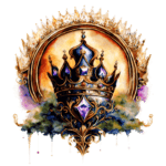 Elegant crown with purple, gold, and blue gemstones in an ornate frame Border and Corners
