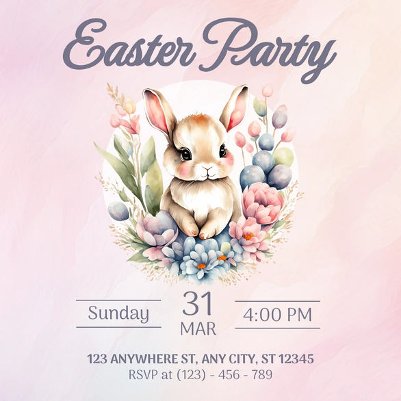 Easter Party Invitation Card with Bunny Illustration
