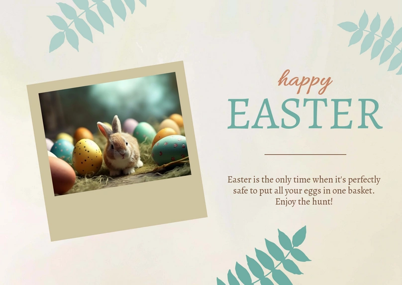 An Easter greeting card with a bunny and decorative eggs
