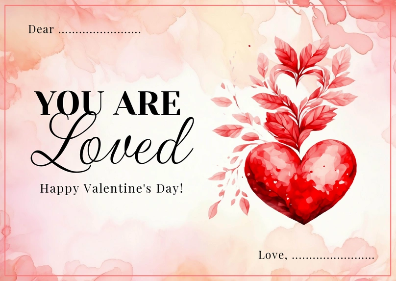 Customizable Valentine\'s Day card with watercolor heart and foliage