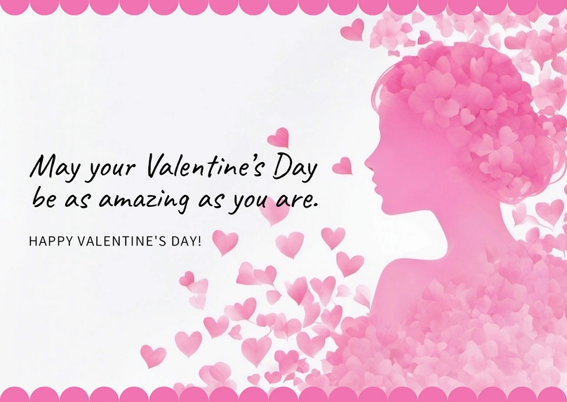 Valentine\'s Day card with a silhouette filled with pink hearts