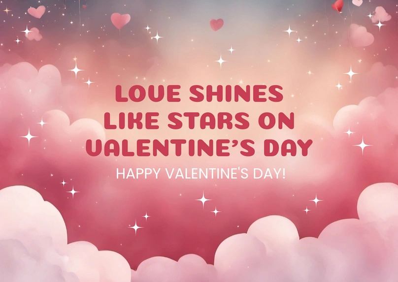 A celestial theme with hearts and stars and a Valentine\'s Day message