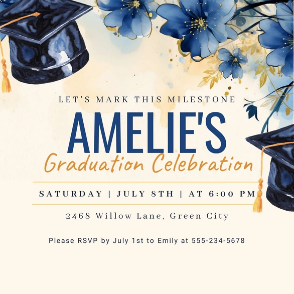 Watercolor floral graduation party invitation