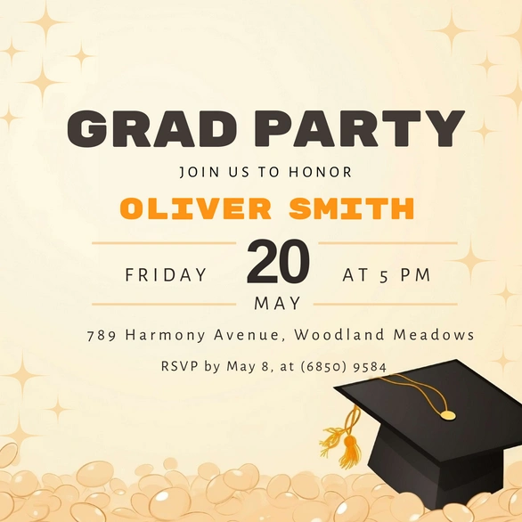 Invitation for a graduation party with simple star and graduation cap graphics