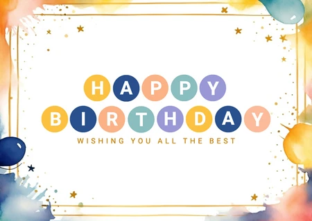 Happy Birthday Greeting Card with Watercolor Accents
