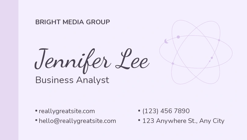 Business card featuring contact details