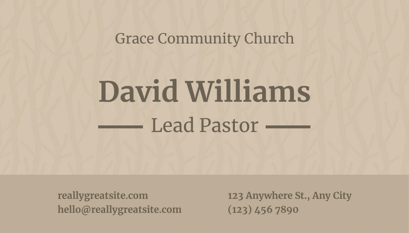 Business card of David Williams, Lead Pastor at Grace Community Church