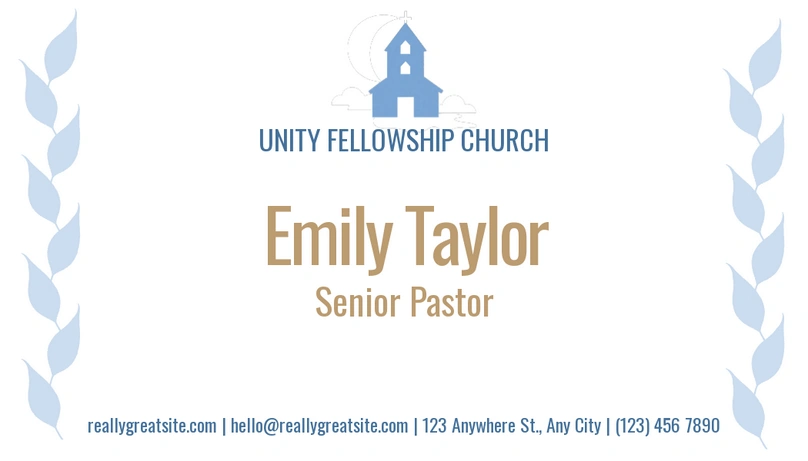Business card for a senior pastor at a church