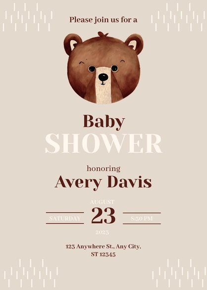 Bear Theme Baby Shower Invitation