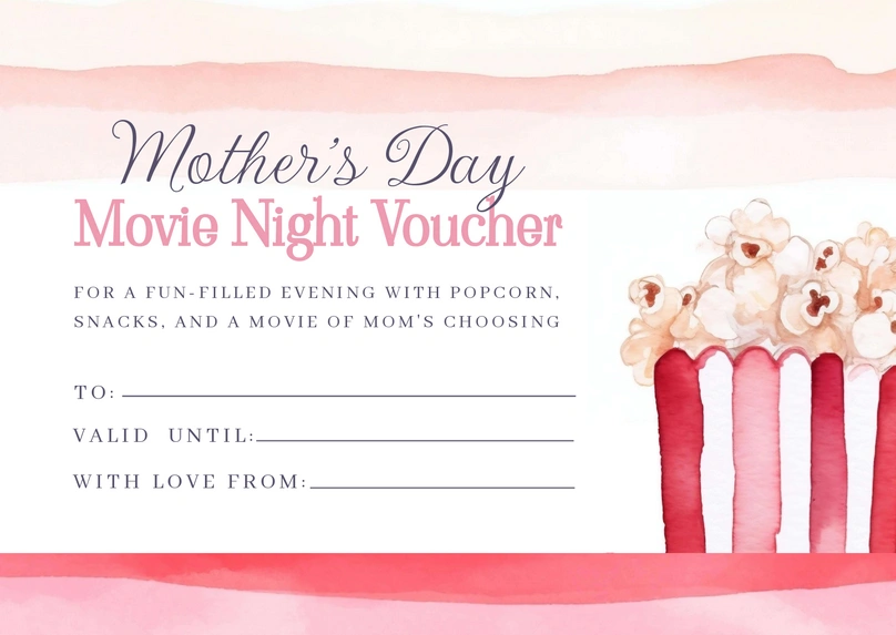 A hand-drawn style voucher for a Mother's Day movie night