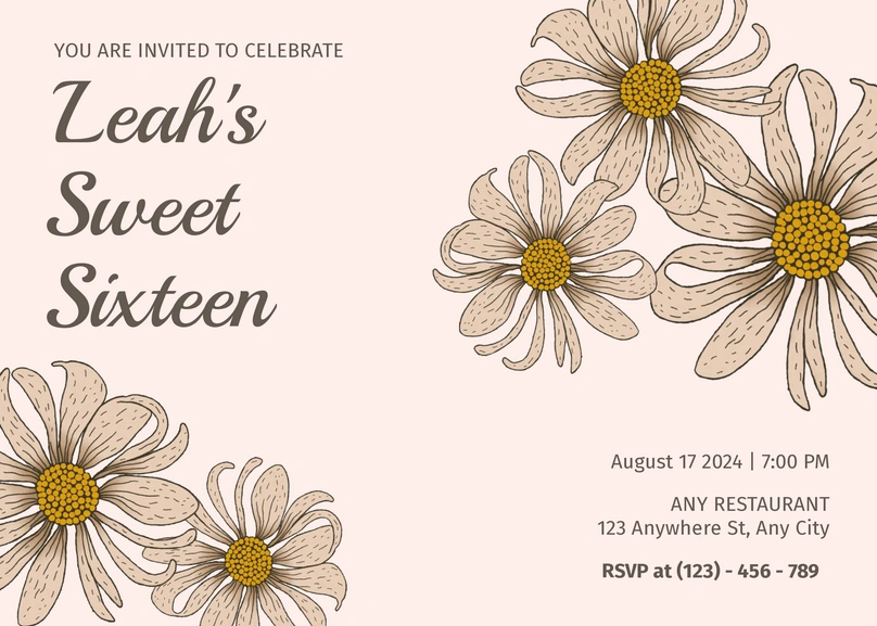 A birthday party invitation for Leah's sweet sixteen