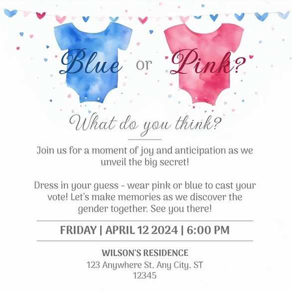 Gender reveal party invitation