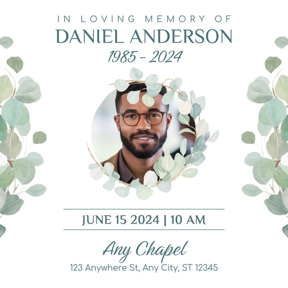 Memorial card for Daniel Anderson