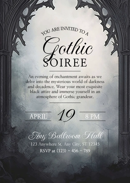 An invitation card for a Gothic themed soiree
