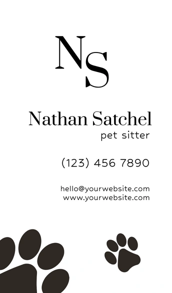 A business card for a pet sitter named Nathan Satchel