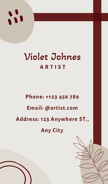 Business card of Violet Johnes, an artist