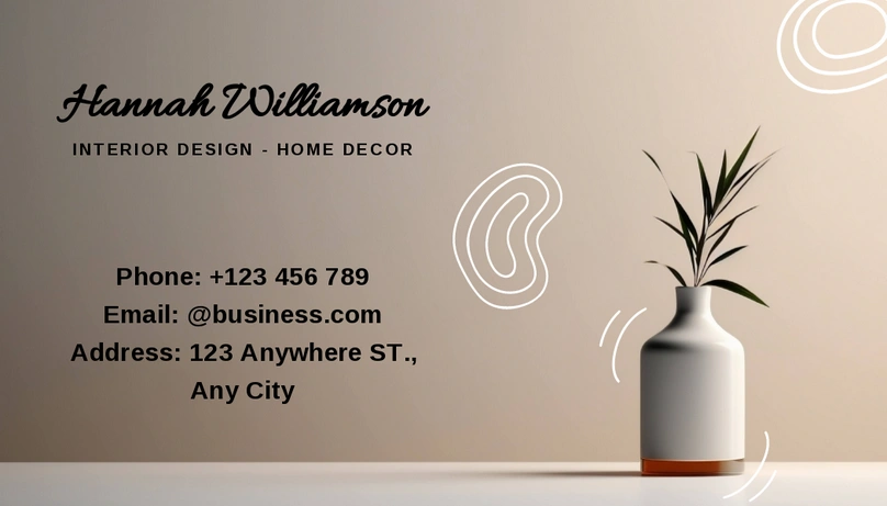 A minimalistic business card for an interior design and home decor business named 'Hannah Williamson'.