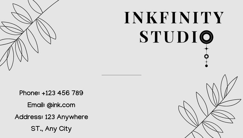 Business card design for INKFINITY STUDIO with contact information