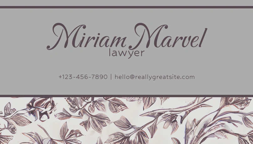 Business card of a lawyer named Miriam Marvel