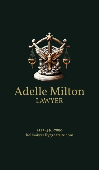 A representation of a classic legal symbol with a professional contact detail layout