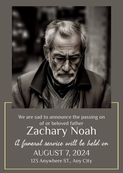 An announcement of a funeral service for a beloved father