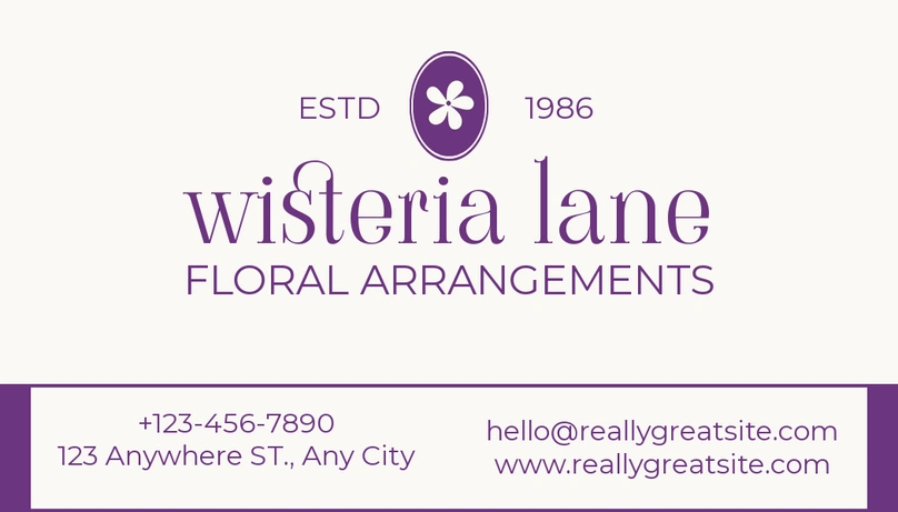 Business card of a floral arrangement company