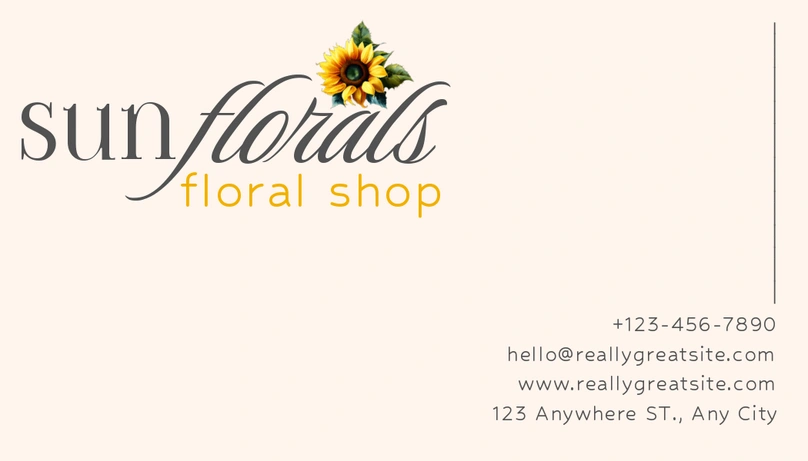 A business card for Sun Florals Floral Shop