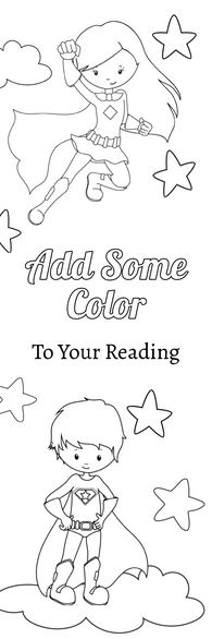 Coloring bookmark with superhero characters