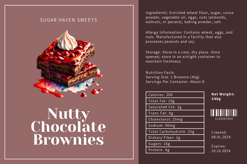 Nutty Chocolate Brownies Label