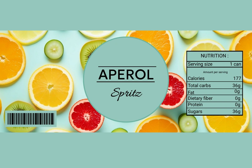 A mock-up label for an Aperol Spritz beverage can