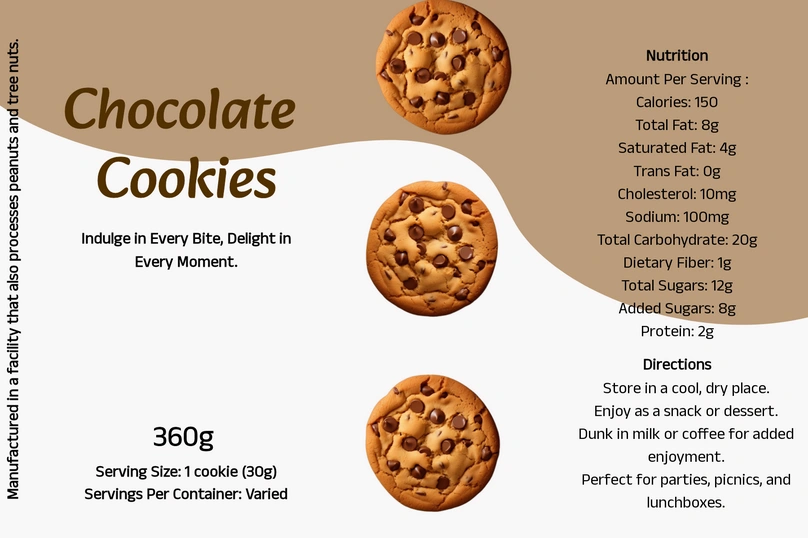 Pre-packaged chocolate chip cookies label