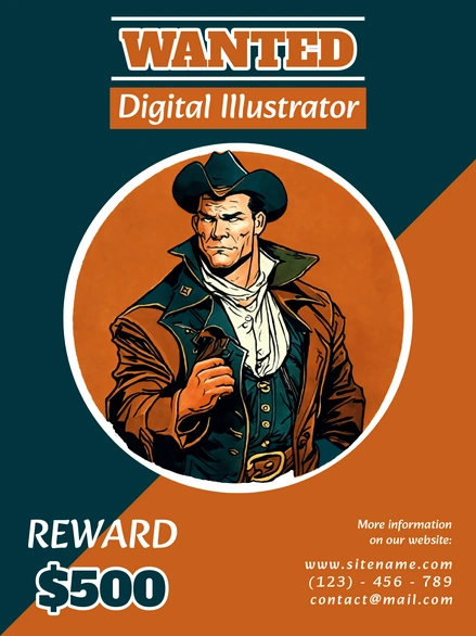 A wanted poster for a digital illustrator