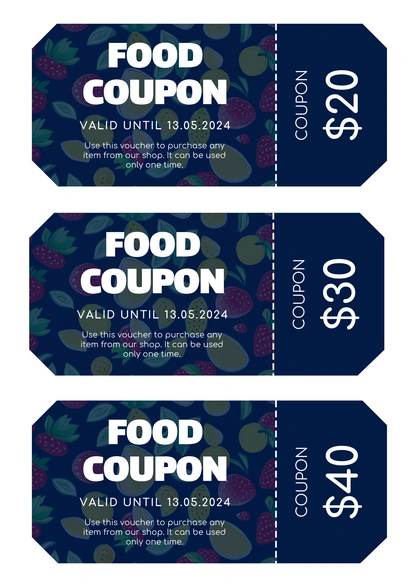 Set of three discount food coupons
