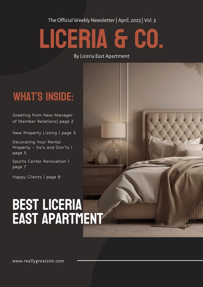 Newsletter of Liceria East Apartment featuring updates and articles
