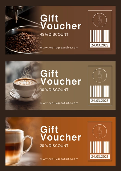 Coffee shop promotional gift vouchers offering discounts