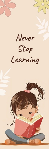 Illustration of a girl reading a book with flowers and motivational text