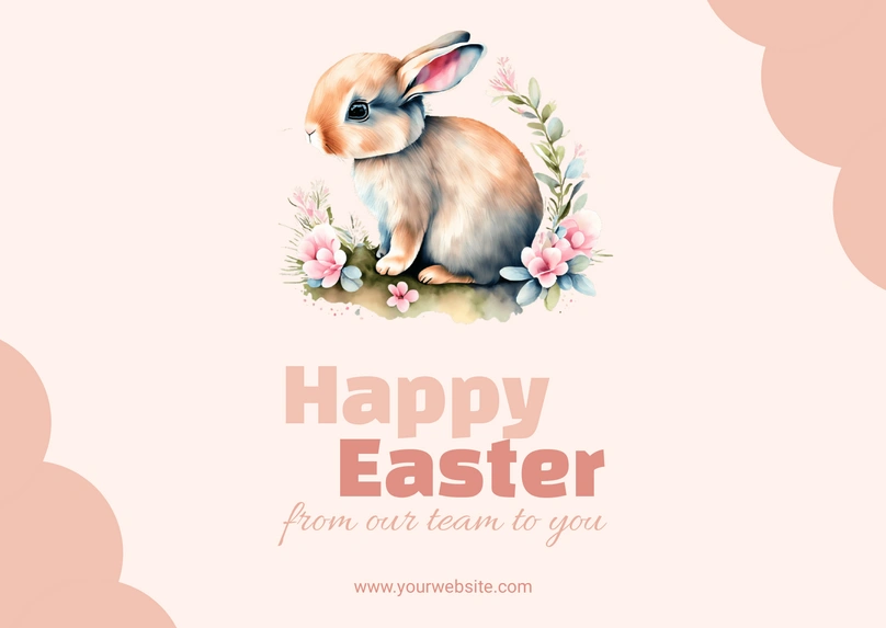 Illustrated bunny with floral decorations for Easter