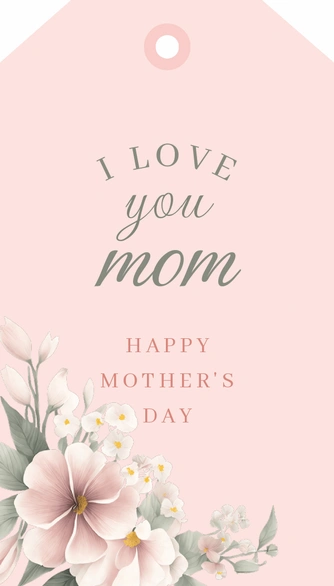 Mother\'s Day greeting tag with pink background and floral design