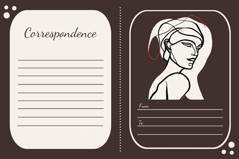 Correspondence card with line art illustration