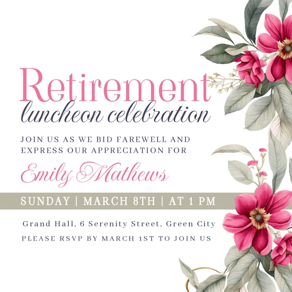 Retirement luncheon celebration invitation