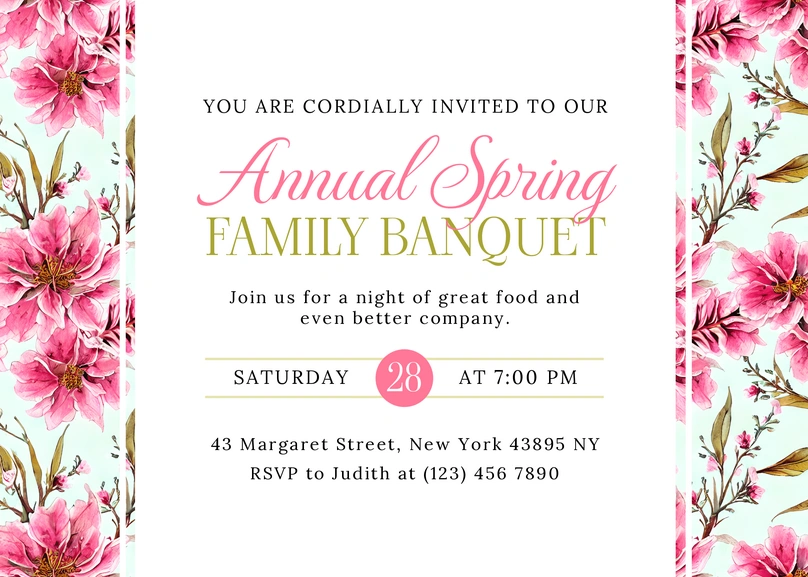 An invitation card for an annual spring family banquet