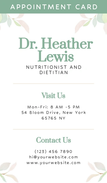 Dr. Heather Lewis Appointment Card