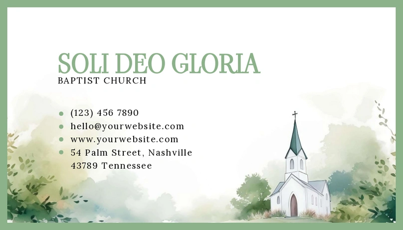 A business card layout for Soli Deo Gloria Baptist Church