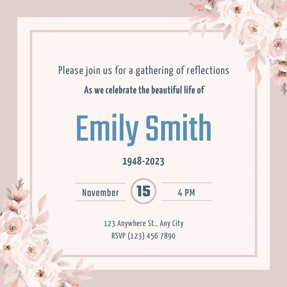 Invitation for a gathering to celebrate the life of an individual