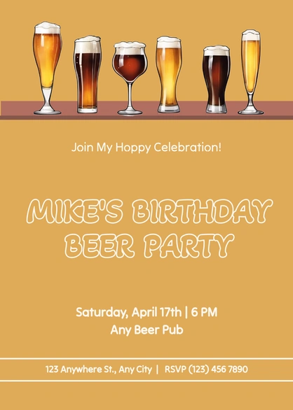 Beer party invitation for a birthday celebration