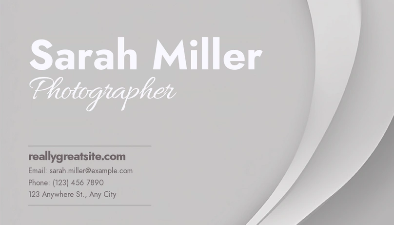 A business card for a professional photographer named Sarah Miller.