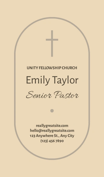 Business card of Senior Pastor Emily Taylor from Unity Fellowship Church