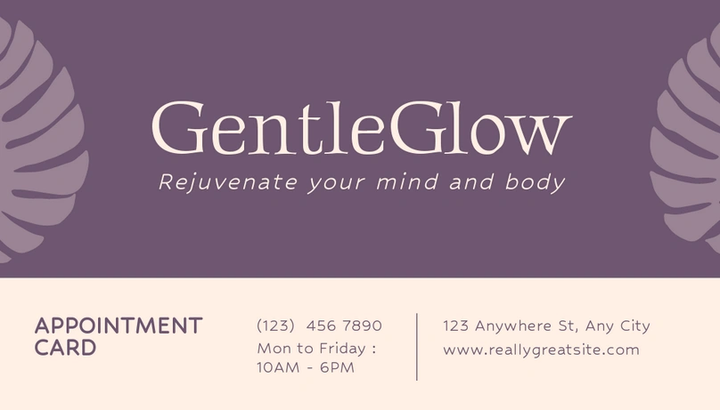 Appointment card design for a wellness brand called GentleGlow.