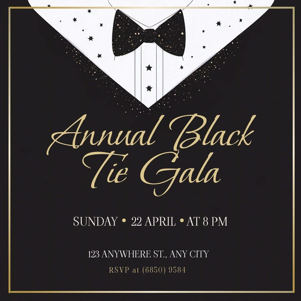 An invitation card for an annual black tie gala event
