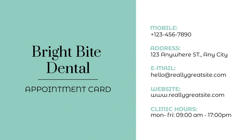 Dental clinic appointment card